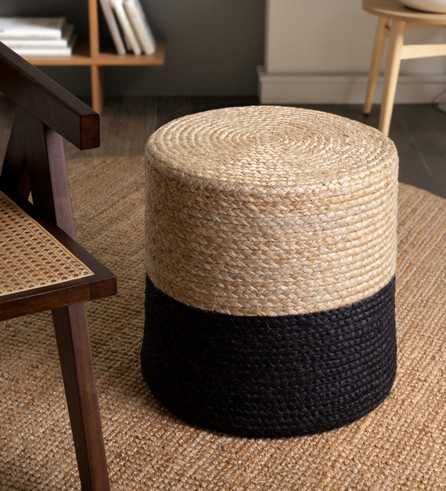 Vloerkleed Pouf Looma Rechthoekig - Natuur Goud Zwart