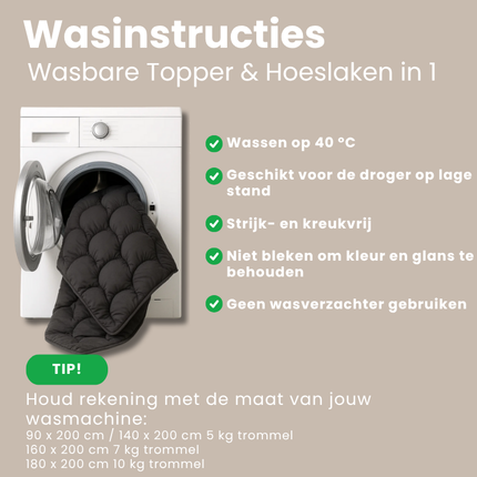Wasbare Topper & Hoeslaken in 1 – Ultiem Slaapcomfort - Taupe/Beige
