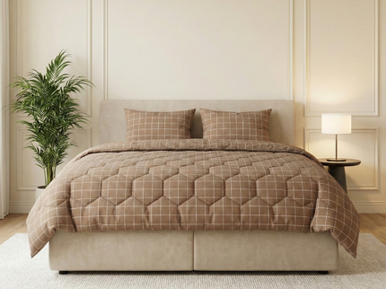 Easy Dekbed Zonder Overtrek - Squares - Taupe