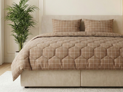 Easy Dekbed Zonder Overtrek - Squares - Taupe