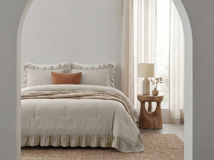 Lazy Dekbed Zonder Overtrek Ruffles - Taupe/Grijs