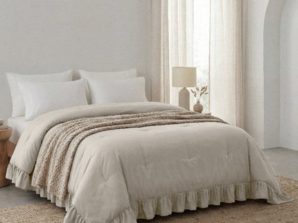 Lazy Dekbed Zonder Overtrek Ruffles - Taupe/Grijs