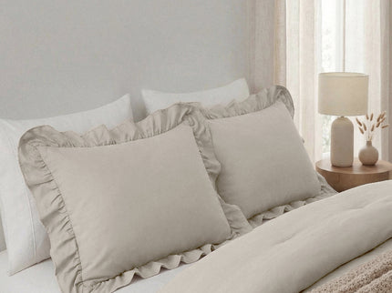Lazy Dekbed Zonder Overtrek Ruffles - Taupe/Grijs