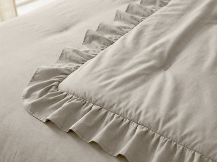 Lazy Dekbed Zonder Overtrek Ruffles - Taupe/Grijs