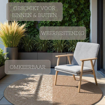 Dubbelzijdig Buitenkleed Kona Rond - Beige