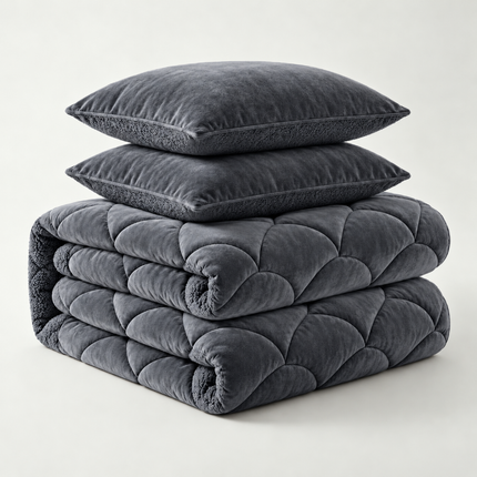 Lazy Dekbed Zonder Overtrek Teddy en Velvet - Antraciet