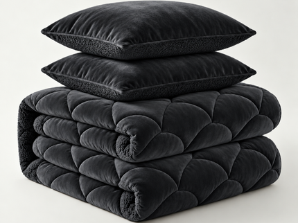 Lazy Dekbed Zonder Overtrek Teddy en Velvet - Zwart