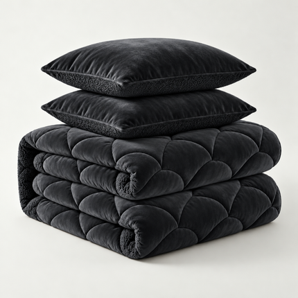 Lazy Dekbed Zonder Overtrek Teddy en Velvet - Zwart