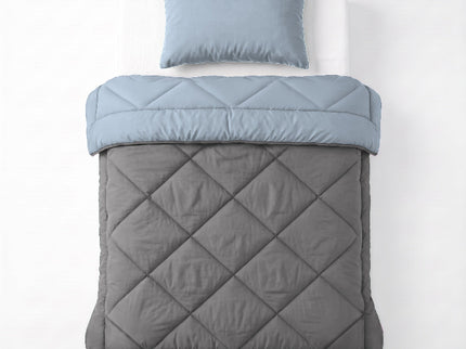 Easy Dekbed Zonder Overtrek Double Face - Antraciet/Blauw