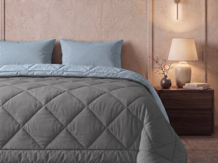 Easy Dekbed Zonder Overtrek Double Face - Antraciet/Blauw