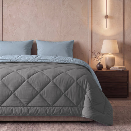 Easy Dekbed Zonder Overtrek Double Face - Antraciet/Blauw