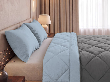 Easy Dekbed Zonder Overtrek Double Face - Antraciet/Blauw