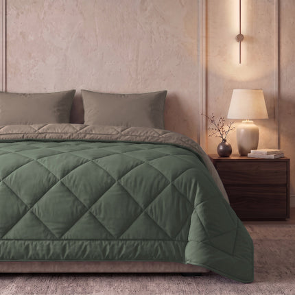 Easy Dekbed Zonder Overtrek Double Face - Groen/Taupe