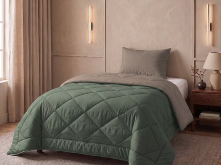 Easy Dekbed Zonder Overtrek Double Face - Groen/Taupe