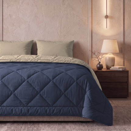 Easy Dekbed Zonder Overtrek Double Face - Navy/Beige