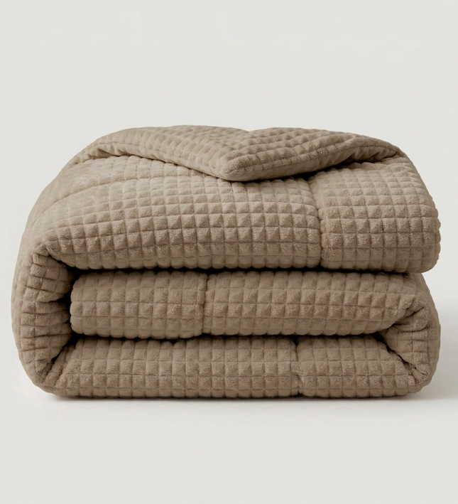 Easy Dekbed Zonder Overtrek Teddy Check - Taupe