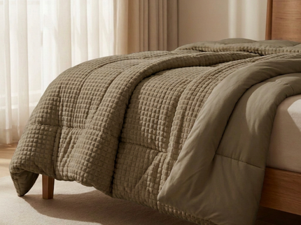 Easy Dekbed Zonder Overtrek Teddy Check - Taupe