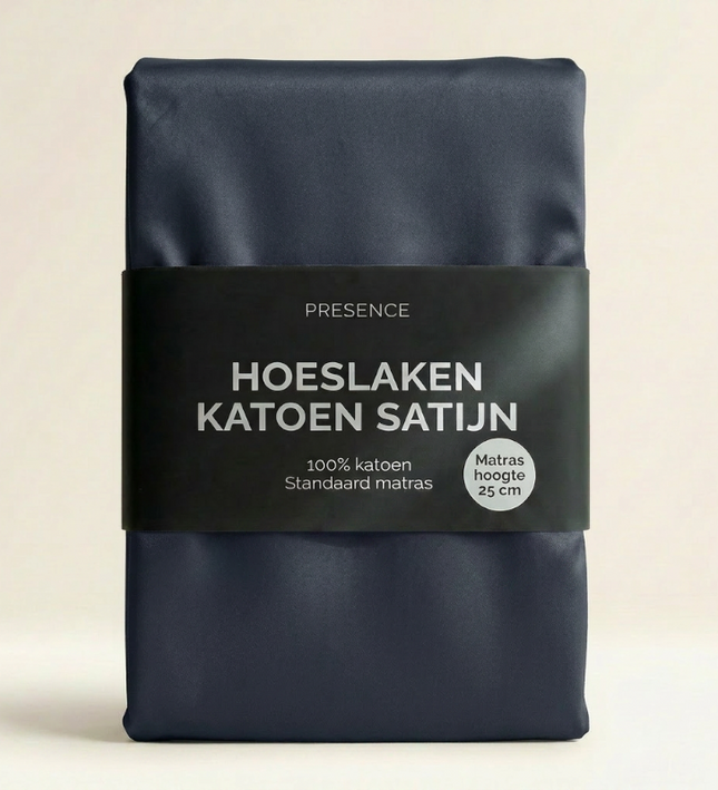 Hoeslaken Katoen Satijn Uni - Navy