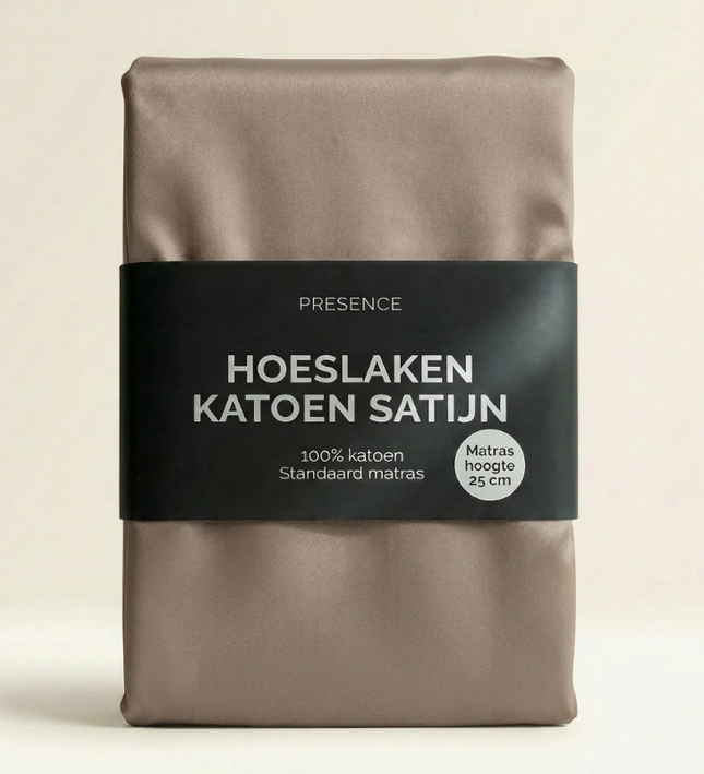 Hoeslaken Katoen Satijn Uni - Taupe