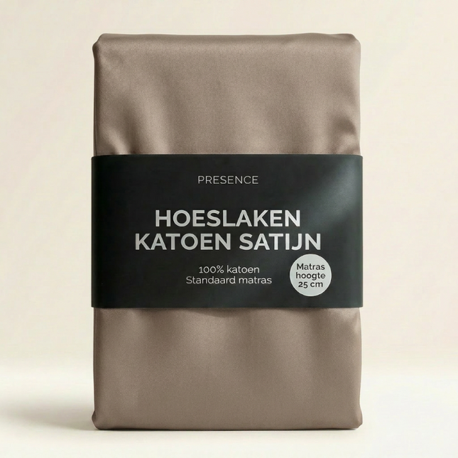 Hoeslaken Katoen Satijn Uni - Taupe