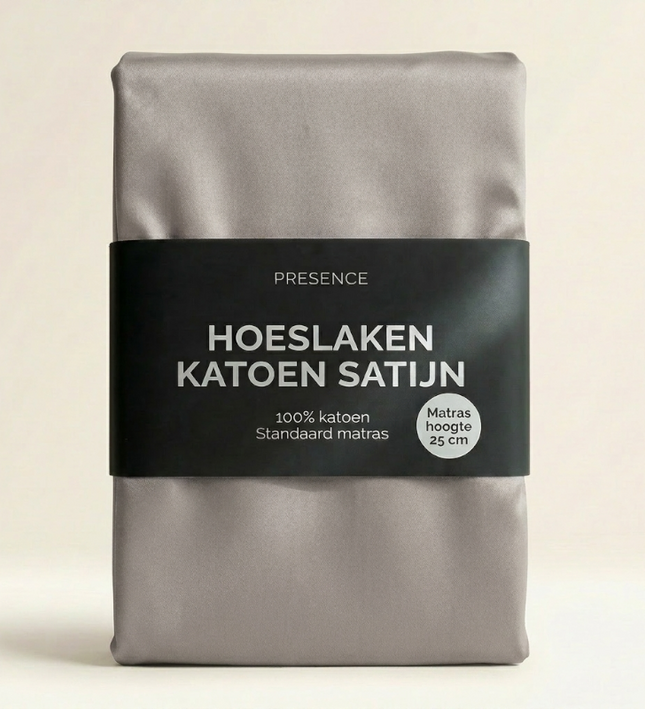 Hoeslaken - Katoen Satijn -  Zilver