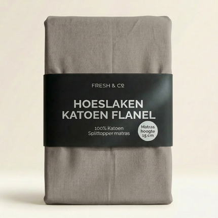 Splittopper Hoeslaken - Katoen Flanel - Grijs/Taupe