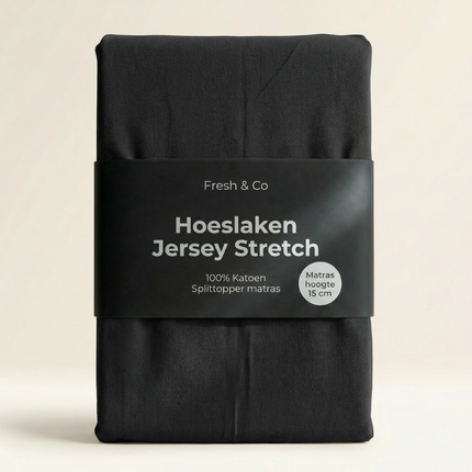 Splittopper Hoeslaken - Katoen Jersey Stretch - Zwart