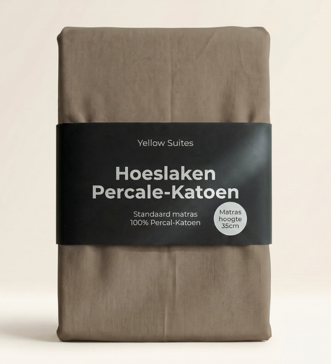 Hoeslaken percale katoen zand