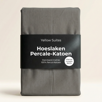 Hoeslakens-Percale-Katoen-Donkergrijs