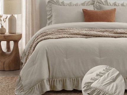 Lazy Dekbed Zonder Overtrek Ruffles - Taupe/Grijs