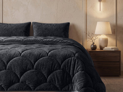 Lazy Dekbed Zonder Overtrek Teddy en Velvet - Zwart