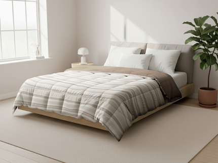 Easy Dekbed Zonder Overtrek - Horizontal Lines - Beige