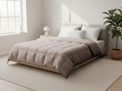 Easy Dekbed Zonder Overtrek - Scribble Squares - Taupe