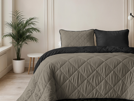 Lazy Dekbed Zonder Overtrek - Double Face - Taupe/Zwart