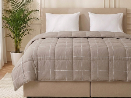 Easy Dekbed Zonder Overtrek - Scribble Squares - Taupe