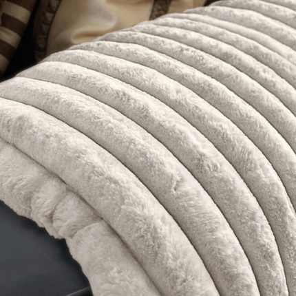 Plaid Rib Rabbit Fur - Ecru