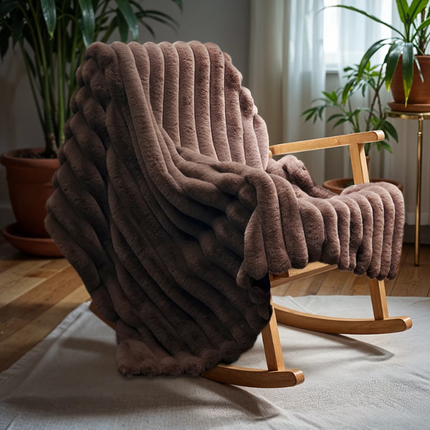 Plaid Rib Rabbit Fur - Taupe