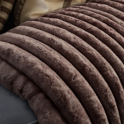 Plaid Rib Rabbit Fur - Taupe