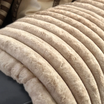 Plaid Rib Rabbit Fur - Zand