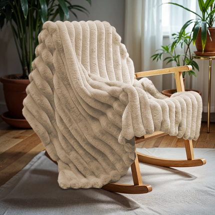 Plaid Rib Rabbit Fur - Zand