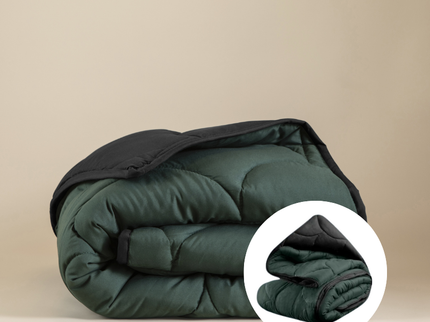 Lazy Dekbed Zonder Overtrek - Double Face - Zwart/Donkergroen