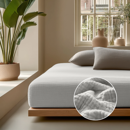 Hoeslaken Katoen Mousseline - Creme