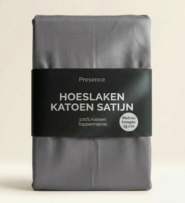 Topper Hoeslaken - Katoen Satijn  - Zilver