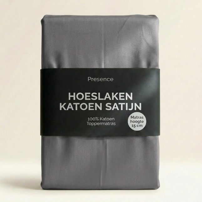 Topper Hoeslaken - Katoen Satijn  - Zilver