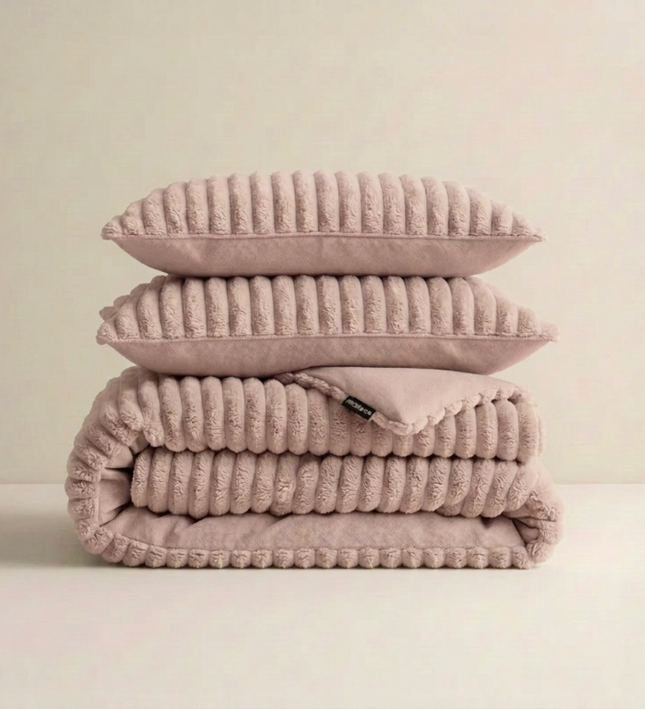 Dekbedovertrek Teddy Rib - Oud Roze