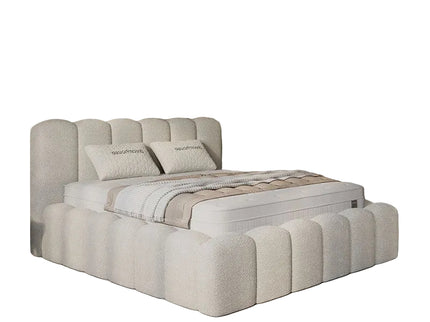 Boxspring Dreamhouse Harmony met opbergruimte en matras in teddy bouclé stof, vrijstaande productfoto