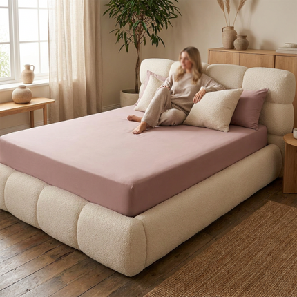 Hoeslaken Katoen - Jersey Stretch - Oud Roze