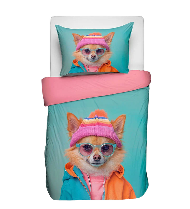 Fresh and Co  Kids Dekbedovertrek Katoen - Animal Couture - Hond