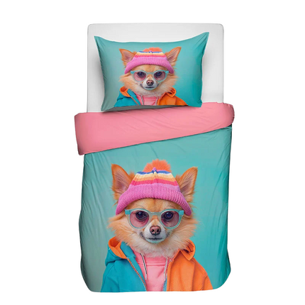 Fresh and Co  Kids Dekbedovertrek Katoen - Animal Couture - Hond