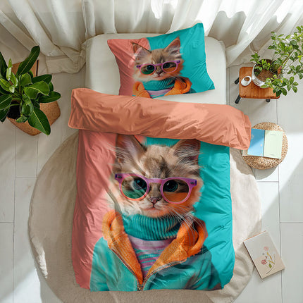 Fresh and Co  Kids Dekbedovertrek Katoen - Animal Couture  - Kitten